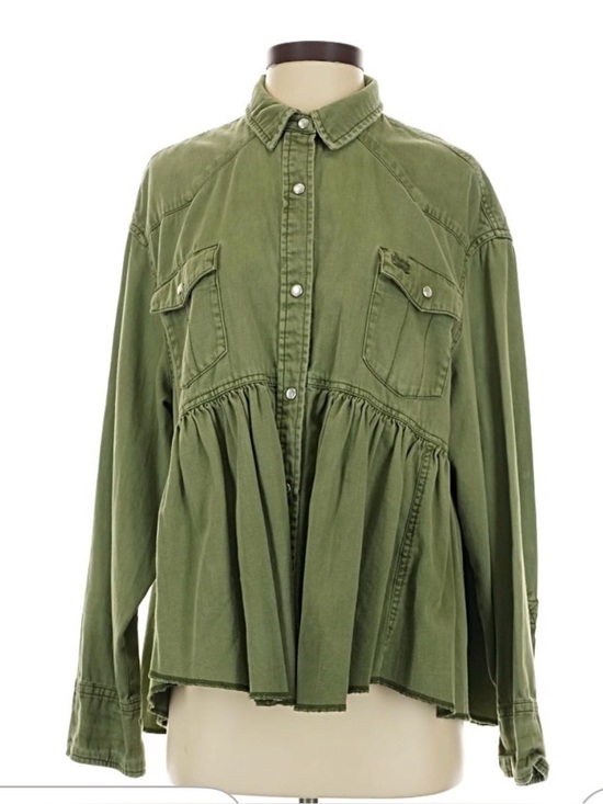 Free People Jackets & Blazers - Free People Olive Green Snap-Front Peplum jacket.